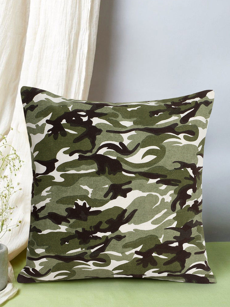 Nomad Green & Multi Cotton Canvas Camouflage Print Cushion Cover (16"x16")