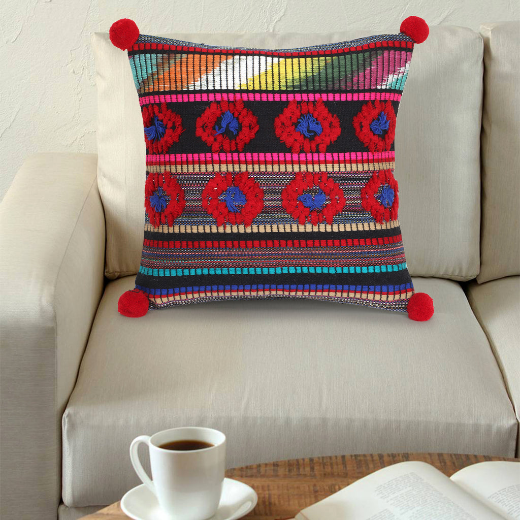 Tribal Red & Multi Striped Acrylic Jacquard Cushion Cover (12"x12")