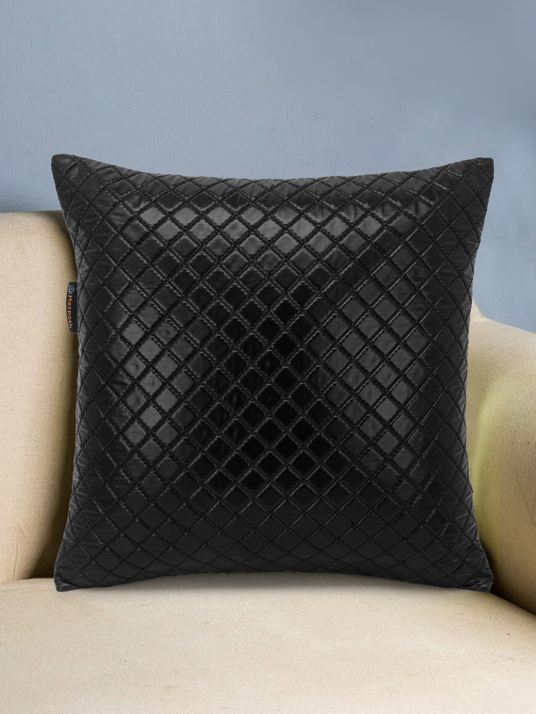 Glossy Black Polyester Harlequin Quilted Cushion Cover