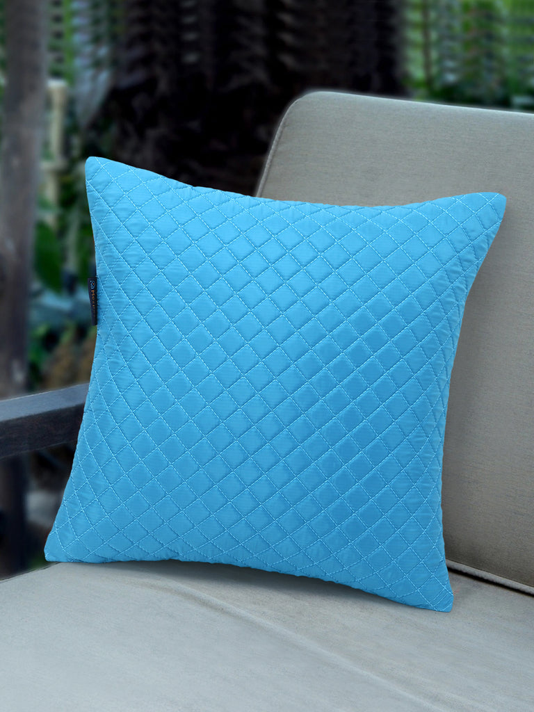 Cyan Polyester Harlequin Quilted Cushion Cover