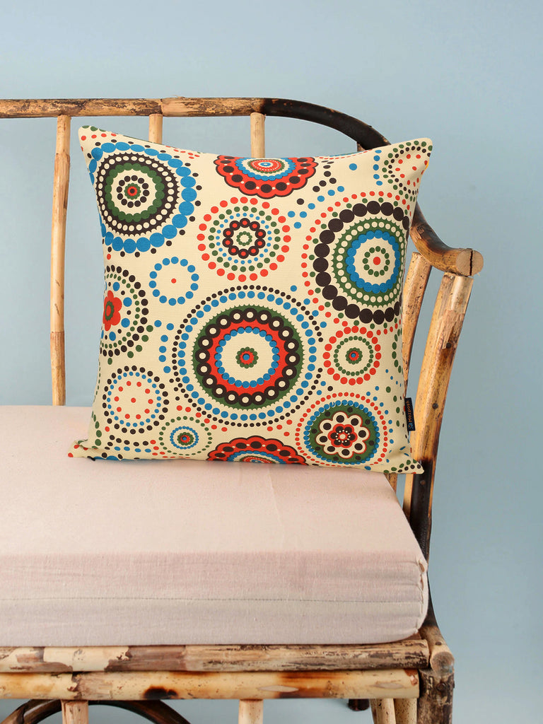 Nomad Light Yellow & Multi Color Cotton Canvas Mandala Printed Floor Cushion Cover (20x20 inch)