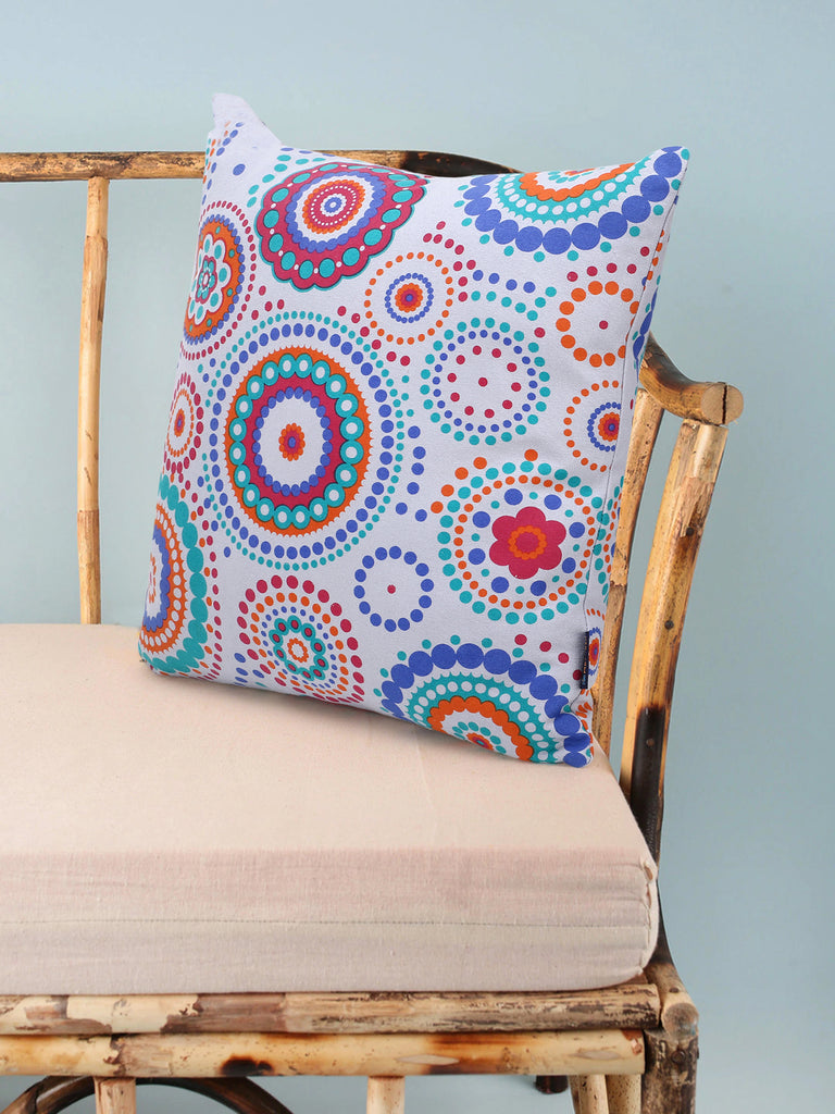 Nomad Grey & Multi Color Cotton Canvas Mandala Printed Floor Cushion Cover (20x20 inch)