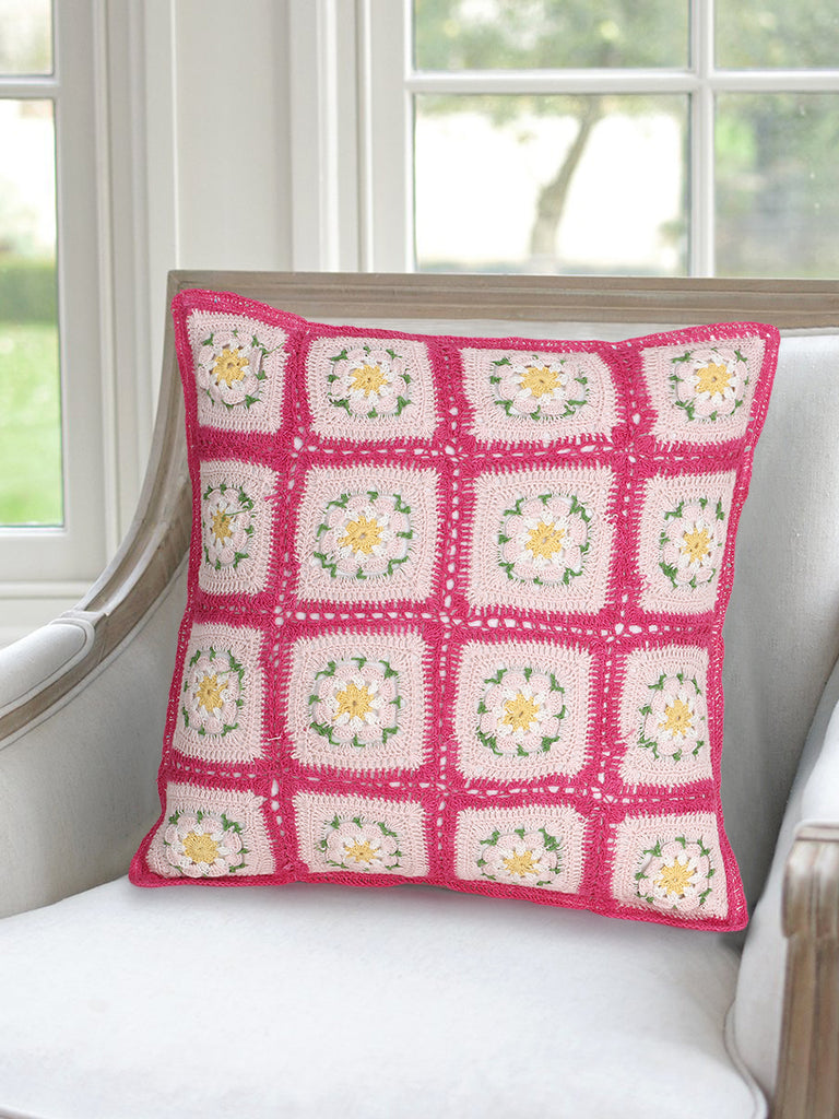 Cohort Pink & Multi Cotton Checkered Textured-Hand made Croatia Cushion Cover (16"x16")