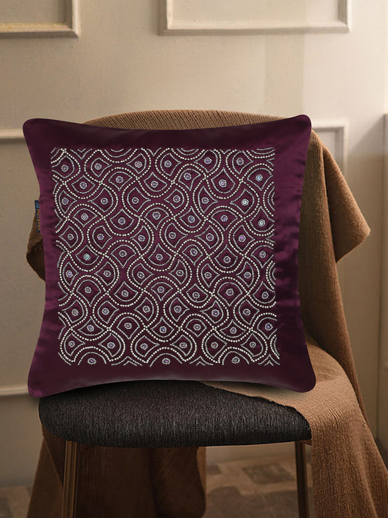 Dazzle Purple & Silver Ogee Embellished Satin Cushion Cover (16"x16")