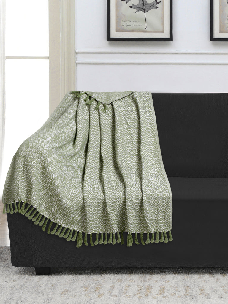 Acoustic Pastel Green & White Diamond Pattern Polycotton Sofa Throw (150 x 130 cm)