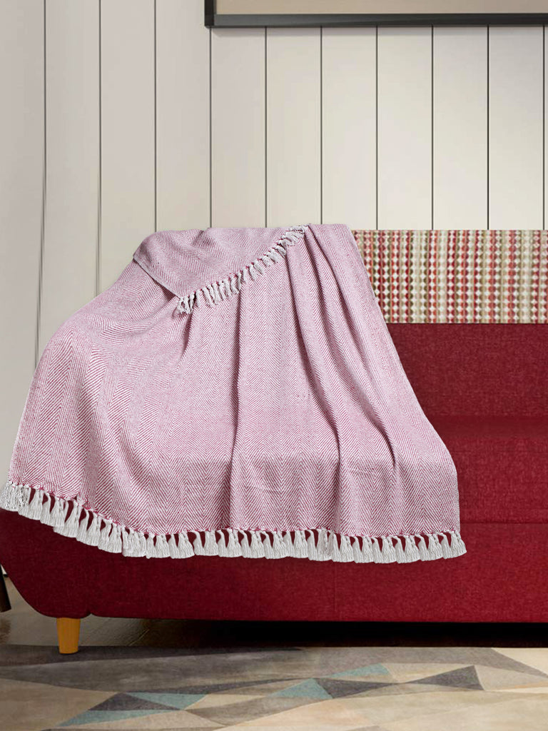 Acoustic Pastel Pink & White Chevron Pattern Polycotton Sofa Throw (160 x 130 cm)