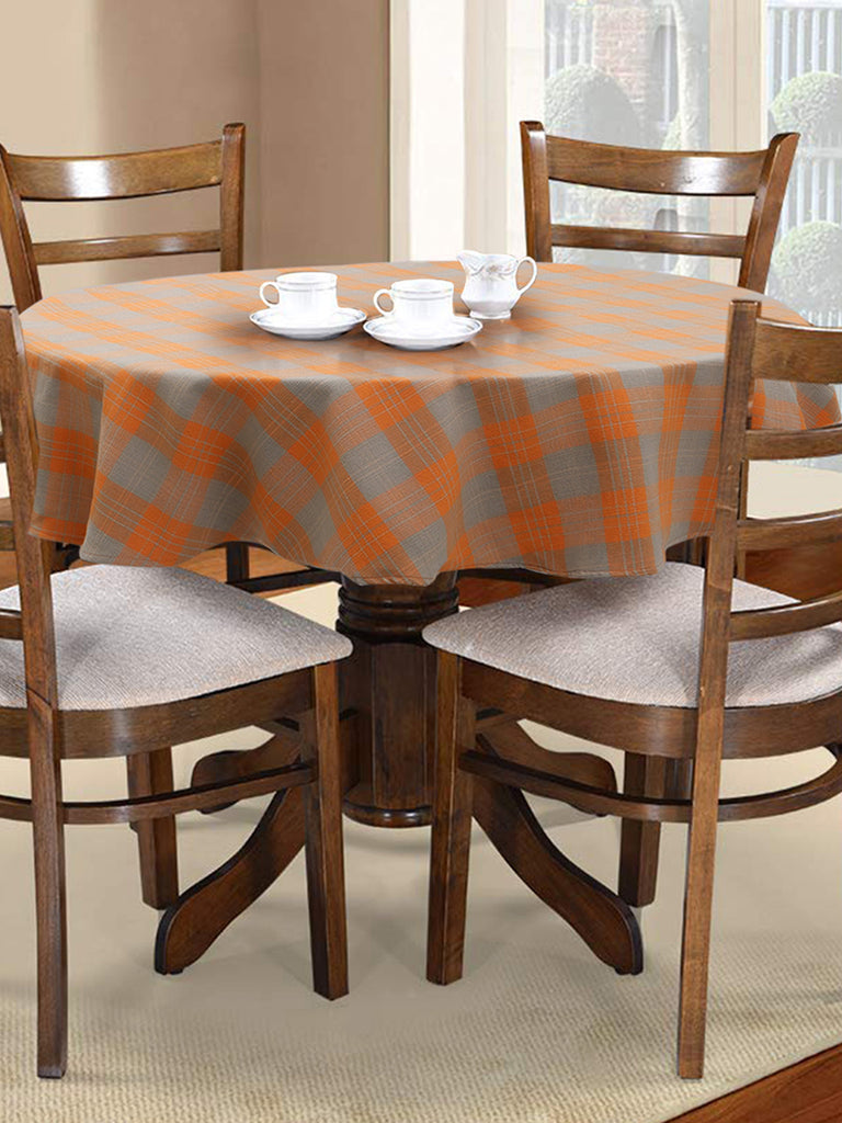 Maverick Orange Grey Cotton Checkered 6 Seater Round Table Cover