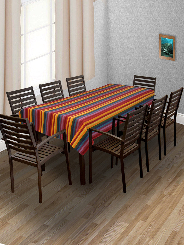 Maverick Multicolor Rainbow Cotton Striped 6 Seater Rectangular Table Cover (220x120 cm)