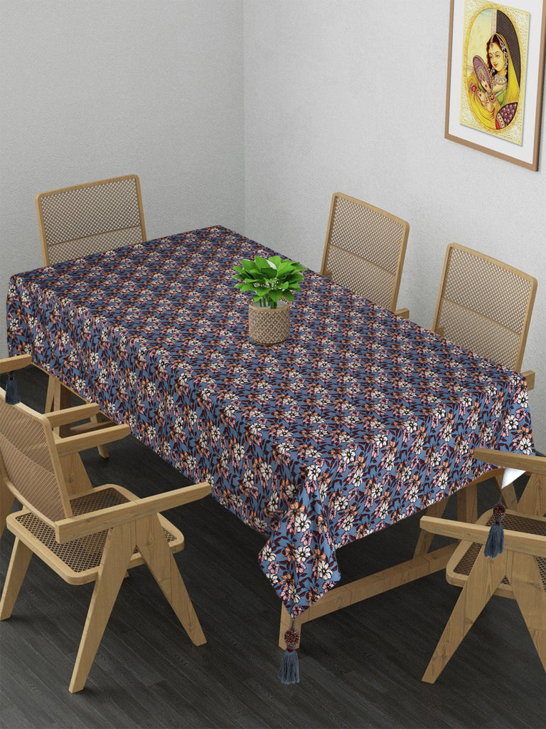 Chintz Grey & Multicolor Floral Digital Printed Polycotton Table Cover (6 Seater)