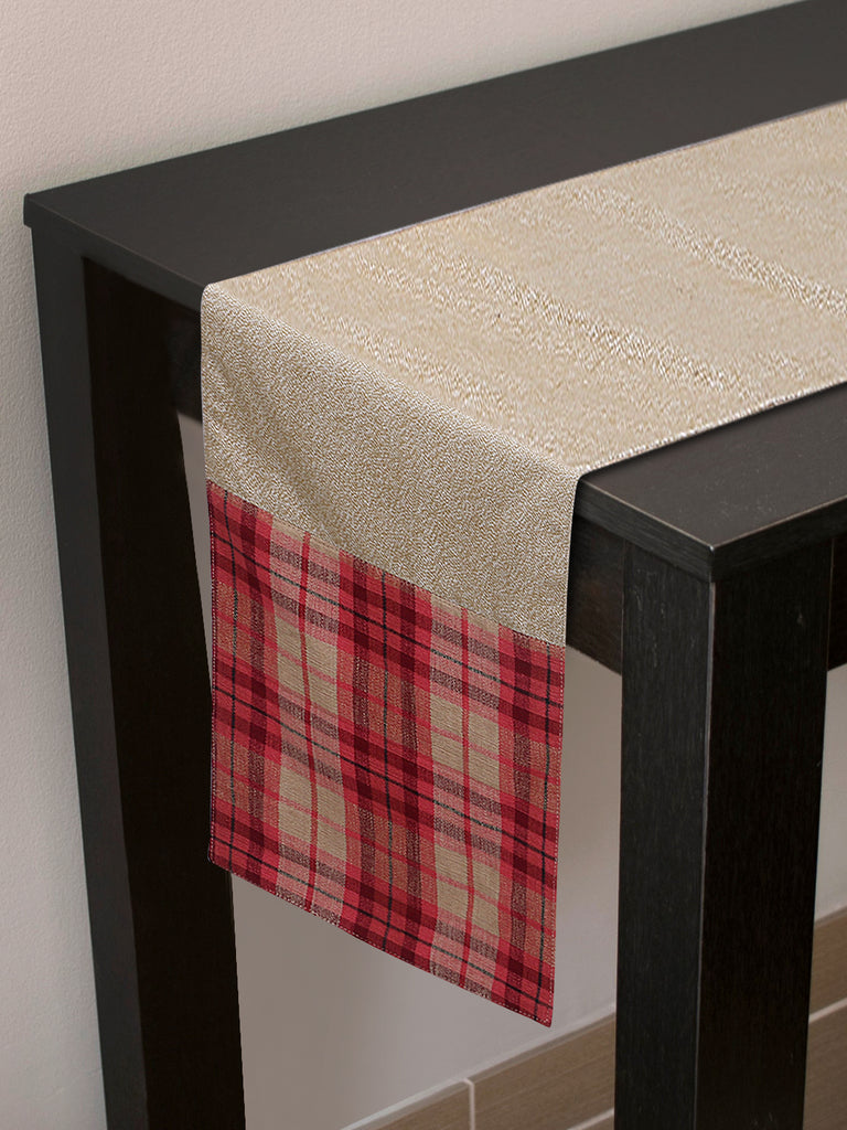 Maverick Red & Beige Cotton Canvas Checkered 8 Seater Table Runner (220x30cm)