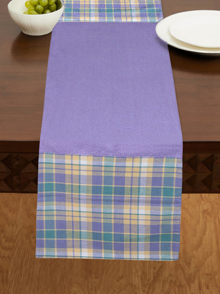 Maverick Purple & Yellow Polycotton Canvas 6 Seater Checked Table Runner with Textured (180x40 cm)