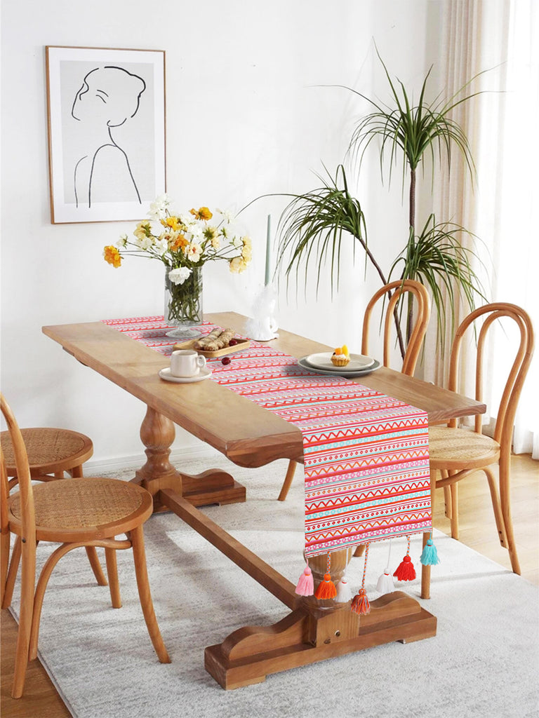 Stave Pink & Multi Geometric Cotton Acrylic Table Runner (180x40 cm)